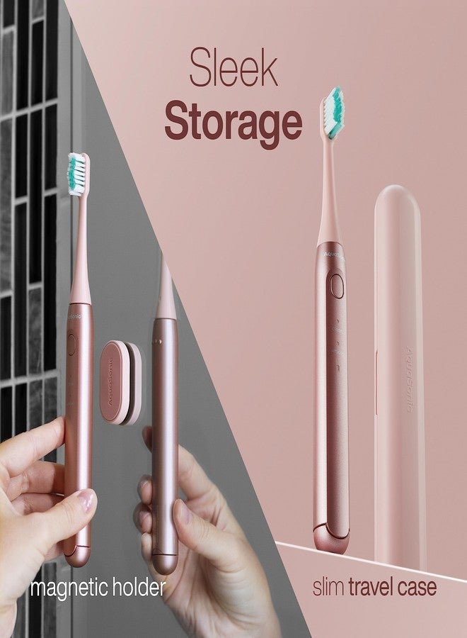 Aquasonic Icon ADA-Accepted Rechargeable Toothbrush | Magnetic Holder & Slim Travel Case | 2 Brushing Modes & Smart Timers | Gentle Micro-Vibrations (Blush) - Image 3